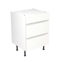 Kitchen Kit 3 Drawer Base Unit 600mm w/ J-Pull Cabinet Door - Super Gloss White