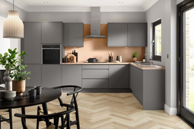 Kitchen Kit 3 Drawer Base Unit 600mm w/ J-Pull Cabinet Door - Ultra Matt Dust Grey
