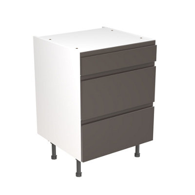 Kitchen Kit 3 Drawer Base Unit 600mm w/ J-Pull Cabinet Door - Ultra Matt Graphite