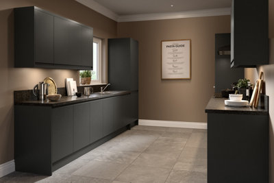 Kitchen Kit 3 Drawer Base Unit 600mm w/ J-Pull Cabinet Door - Ultra Matt Graphite