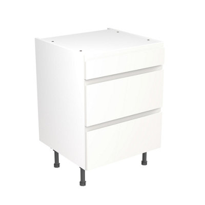Kitchen Kit 3 Drawer Base Unit 600mm w/ J-Pull Cabinet Door - Ultra Matt White