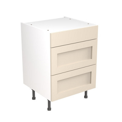 Kitchen Kit 3 Drawer Base Unit 600mm w/ Shaker Cabinet Door - Ultra Matt Cashmere