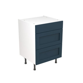 Kitchen Kit 3 Drawer Base Unit 600mm w/ Shaker Cabinet Door - Ultra Matt Indigo Blue