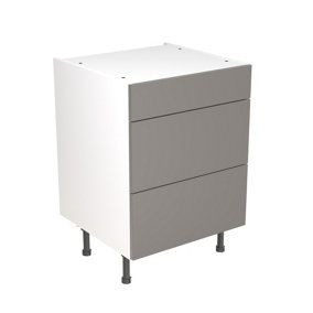 Kitchen Kit 3 Drawer Base Unit 600mm w/ Slab Cabinet Door - Super Gloss Dust Grey