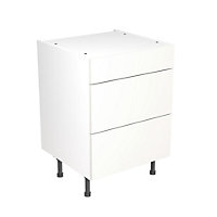 Kitchen Kit 3 Drawer Base Unit 600mm w/ Slab Cabinet Door - Super Gloss White