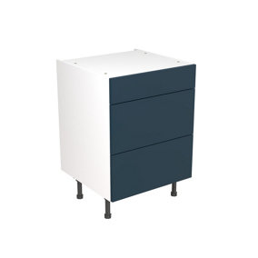 Kitchen Kit 3 Drawer Base Unit 600mm w/ Slab Cabinet Door - Ultra Matt Indigo Blue