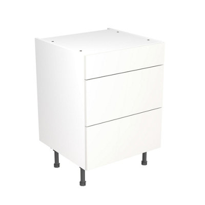 Kitchen Kit 3 Drawer Base Unit 600mm w/ Slab Cabinet Door - Ultra Matt White