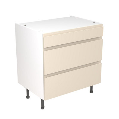 Kitchen Kit 3 Drawer Base Unit 800mm w/ J-Pull Cabinet Door - Super Gloss Cashmere
