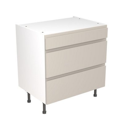 Kitchen Kit 3 Drawer Base Unit 800mm w/ J-Pull Cabinet Door - Super Gloss Light Grey