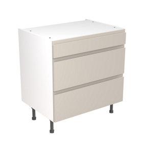Kitchen Kit 3 Drawer Base Unit 800mm w/ J-Pull Cabinet Door - Super Gloss Light Grey