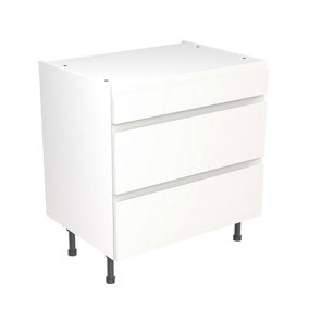 Kitchen Kit 3 Drawer Base Unit 800mm w/ J-Pull Cabinet Door - Super Gloss White