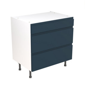 Kitchen Kit 3 Drawer Base Unit 800mm w/ J-Pull Cabinet Door - Ultra Matt Indigo Blue