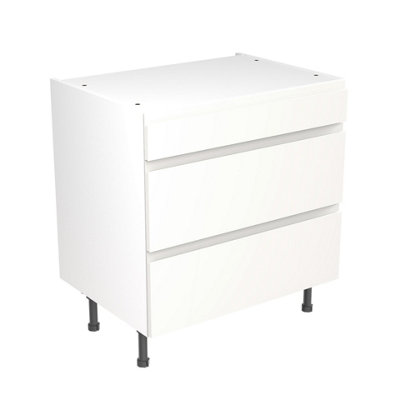Kitchen Kit 3 Drawer Base Unit 800mm w/ J-Pull Cabinet Door - Ultra Matt White
