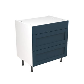 Kitchen Kit 3 Drawer Base Unit 800mm w/ Shaker Cabinet Door - Ultra Matt Indigo Blue