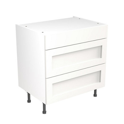 Kitchen Kit 3 Drawer Base Unit 800mm w/ Shaker Cabinet Door - Ultra Matt White