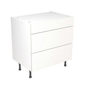 Kitchen Kit 3 Drawer Base Unit 800mm w/ Slab Cabinet Door - Super Gloss White