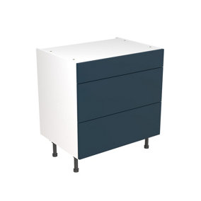 Kitchen Kit 3 Drawer Base Unit 800mm w/ Slab Cabinet Door - Ultra Matt Indigo Blue
