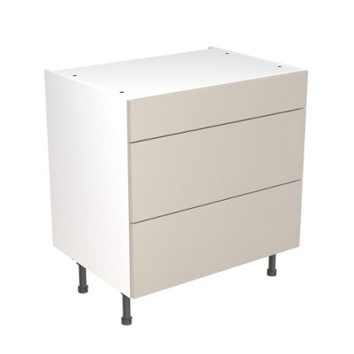 Kitchen Kit 3 Drawer Base Unit 800mm w Value Slab Cabinet Door Standard Matt Light Grey