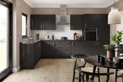Kitchen Kit Base Unit 600mm w/ Slab Cabinet Door - Super Gloss Graphite
