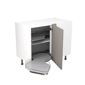 Kitchen Kit Base Unit Blind Corner with Pull Out Left 1000mm w/ Slab Cabinet Door - Super Gloss Dust Grey