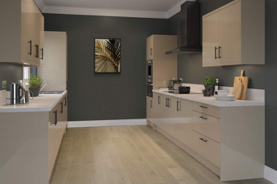 Kitchen Kit Cashmere Gloss Slab Door Wall Mounted Short Bridging Unit Cabinet Soft Close Pre-Built - 500x288mm
