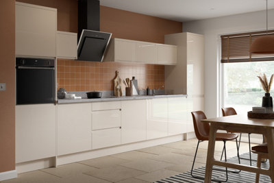 Kitchen Kit Fridge & Freezer Tall Housing Unit 600mm w/ J-Pull Cabinet Door - Super Gloss Cashmere