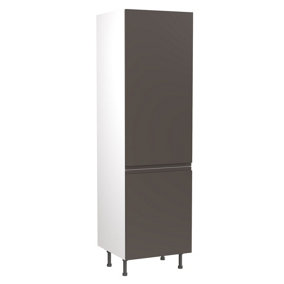 Kitchen Kit Fridge & Freezer Tall Housing Unit 600mm w/ J-Pull Cabinet Door - Super Gloss Graphite
