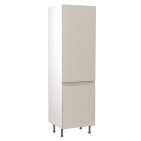 Kitchen Kit Fridge & Freezer Tall Housing Unit 600mm w/ J-Pull Cabinet Door - Super Gloss Light Grey