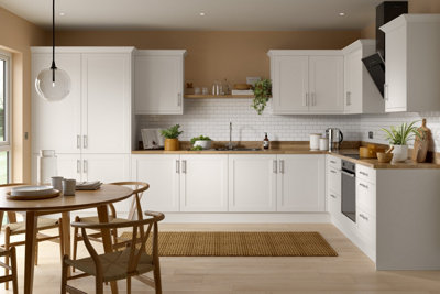 Kitchen Kit Fridge & Freezer Tall Housing Unit 600mm w/ Shaker Cabinet Door - Ultra Matt White
