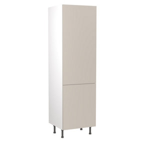 Kitchen Kit Fridge & Freezer Tall Housing Unit 600mm w/ Slab Cabinet Door - Super Gloss Light Grey