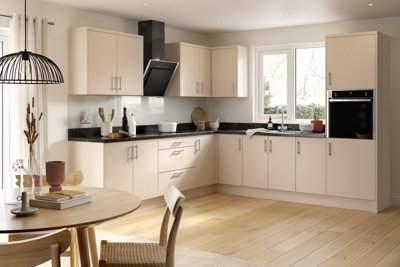 Kitchen Kit Fridge & Freezer Tall Housing Unit 600mm w/ Slab Cabinet Door - Ultra Matt Cashmere