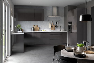 Kitchen Kit Graphite Gloss J-Pull Door Wall Mounted Short Bridging Unit Cabinet Handleless Soft Close Pre-Built - 500x288mm