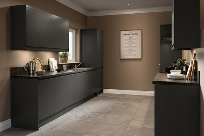 Kitchen Kit Graphite Matt J-Pull Door Double Extractor Wall Mounted Unit Cabinet Handleless Soft Close Flatpack - 800x455mm
