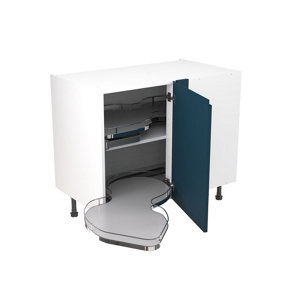 Kitchen Kit Indigo Blue Matt J-Pull Door Base Unit With Dual-Handed Nuvola Blind Corner Cabinet Handleless Pre-Built - 1000x720mm