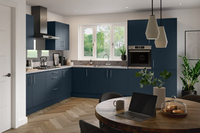 Kitchen Kit Indigo Blue Matt Slab Door Wall Mounted Short Bridging Unit Cabinet Soft Close Flatpack - 500x288mm
