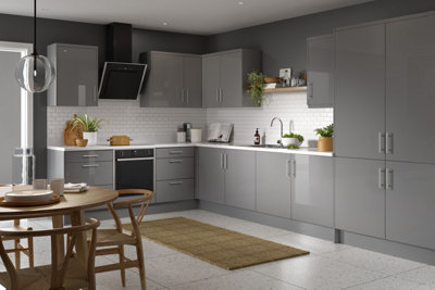 Kitchen Kit Larder Tall Unit 600mm w/ Slab Cabinet Door - Super Gloss Dust Grey