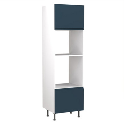 Kitchen Kit Oven & Microwave Tall Housing Unit 600mm w/ J-Pull Cabinet Door - Ultra Matt Indigo Blue