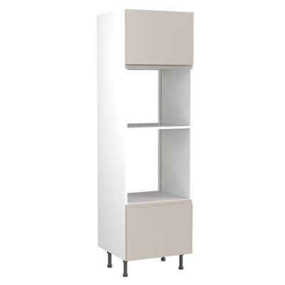 Kitchen Kit Oven & Microwave Tall Housing Unit 600mm w/ J-Pull Cabinet Door - Ultra Matt Light Grey