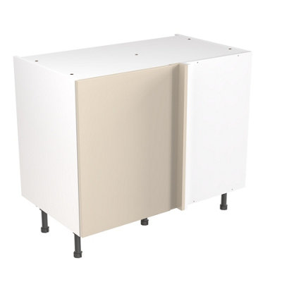 Kitchen Kit Pre-Built Cashmere Gloss Base Unit 1000mm - Blind Corner Slab Cabinet Door - Screwless Quick Build Easy Install