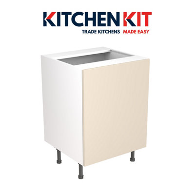 Kitchen Kit Pre-Built Cashmere Gloss Base Unit 600mm - Sink/Hob Slab Cabinet Door - Screwless Quick Build Easy Install