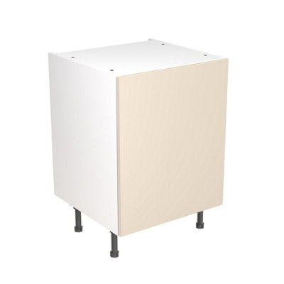 Kitchen Kit Pre-Built Cashmere Gloss Base Unit 600mm - Slab Cabinet Door - Screwless Quick Build Kitchen Unit Easy Install