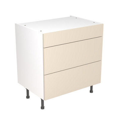 Kitchen Kit Pre-Built Cashmere Gloss Base Unit 800mm - 3 Drawer Cabinet Slab Door - Screwless Quick Build Easy Install