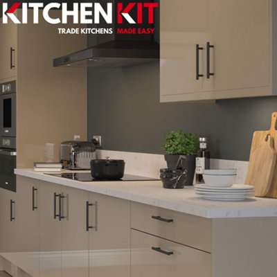 Kitchen Kit Pre-Built Cashmere Gloss Base Unit 800mm - Slab Cabinet Door - Screwless Quick Build Kitchen Unit Easy Install