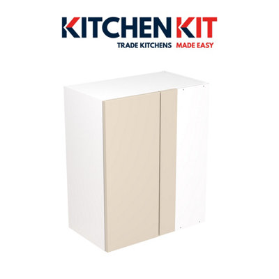Kitchen Kit Pre-Built Cashmere Gloss Wall Unit 600mm - Blind Corner Slab Cabinet Door - Screwless Quick Build Easy Install