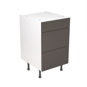 Kitchen Kit Pre-Built Graphite Gloss Base Unit 500mm - 3 Drawer Cabinet Slab Door - Screwless Quick Build Easy Install