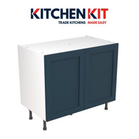 Kitchen Kit Pre-Built Indigo Blue Matt Base Unit 1000mm - Shaker Cabinet Door - Screwless Quick Build Kitchen Unit Easy Install