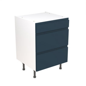 Kitchen Kit Pre-Built Indigo Blue Matt Base Unit 600mm - 3 Drawer Cabinet J-Pull Door - Screwless Quick Build Unit Easy Install