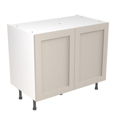 Kitchen Kit Pre-Built Light Grey Matt Base Unit 1000mm - Shaker Cabinet Door - Screwless Quick Build Kitchen Unit Easy Install