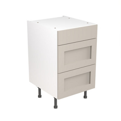 Kitchen Kit Pre-Built Light Grey Matt Base Unit 500mm - 3 Drawer Cabinet Shaker Door - Screwless Quick Build Easy Install
