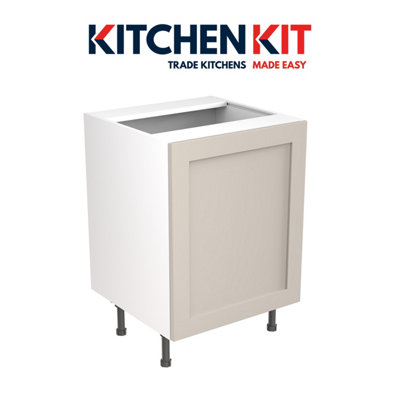 Kitchen Kit Pre-Built Light Grey Matt Base Unit 600mm - Sink/Hob Shaker Cabinet Door - Screwless Quick Build Easy Install